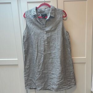 Linen Striped Sleeveless collared dress - Black & White 1x summer